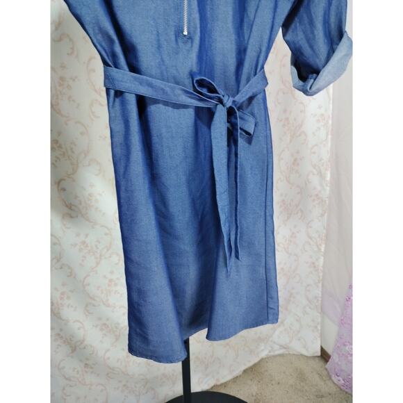 Mlle Gabrielle Lightweight Denim Look Dress Zip Front Tie Waist, Size S - Picture 12 of 16